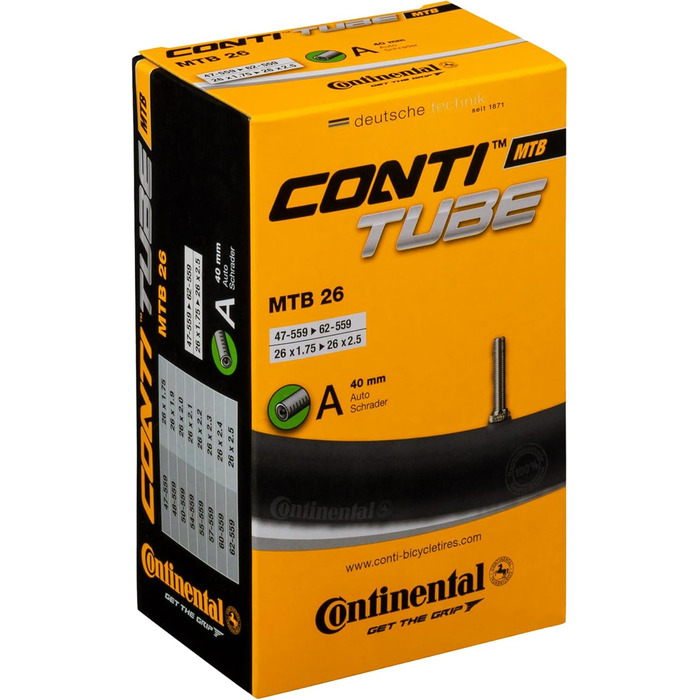 Камера велосипедна Continental MTB, унісекс, 26 дюймів, 66 см, чорна, 47-559 - 62-559