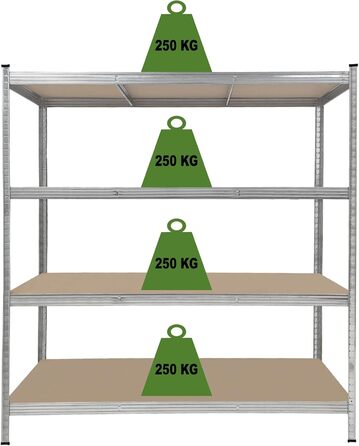 Стелаж TRUTZHOLM для важких умов експлуатації 180x160x60 см, вантажопідйомність 1000 кг, безболтовий стелаж, стелаж для зберігання, стелаж для підвалу, стелаж для майстерні, оцинкована сталь, 4 полиці