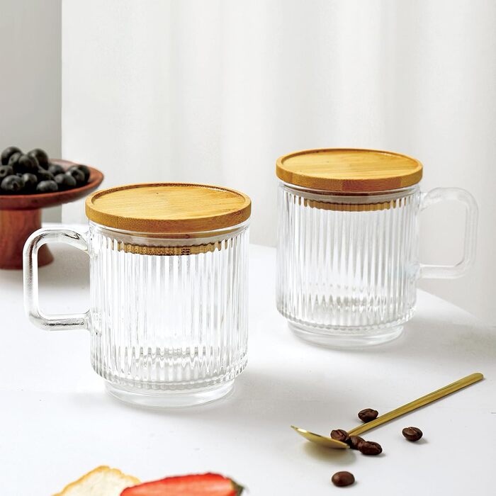 ПРОЕКТУВАННЯ Д.М MASTER4 шт., 350 мл - скляні кавові чашки преміум-класу з кришкою та ложкою, класична чашка для кави з вертикальн