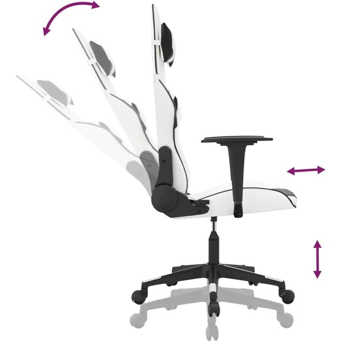 Ігрове крісло, біла та чорна штучна шкіра, офісне крісло, ігрове крісло, обертове крісло, стілець для столу - 3143697