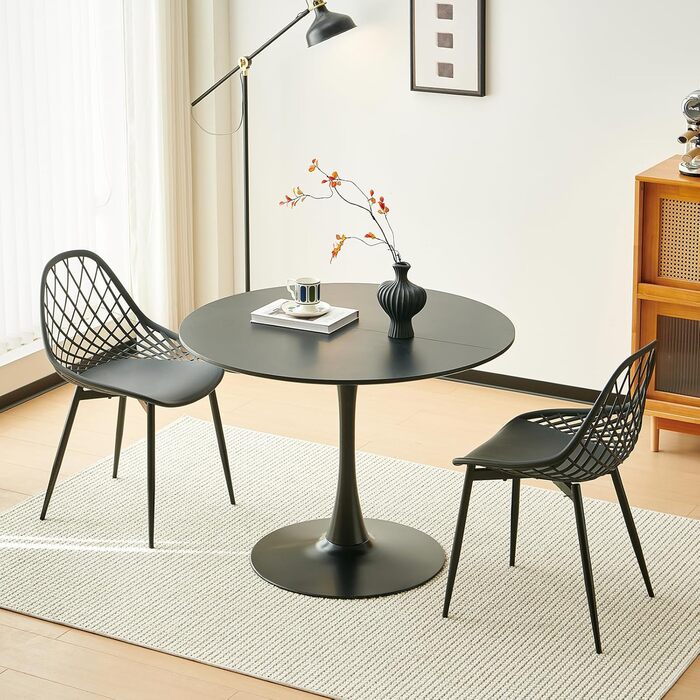 Скандинавський сучасний круглий обідній стіл, письмовий стіл, барний стіл, підходить для кухні, їдальні, вітальні та офісу, для 2-4 осіб, діаметр 100 см, чорний 100 x 100 см (круглий) чорний
