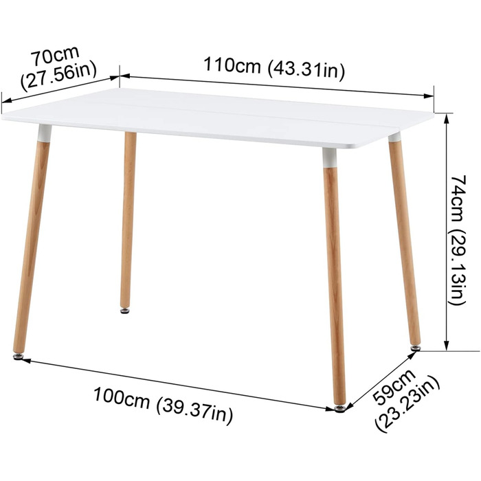Прямокутний обідній стіл Кухонний стіл Буковий на 4 стільці Обідній стіл з дерев&39яними ніжками МДФ Білий 110 x 70 x 75 см (Тільки стіл) 110 см Білий