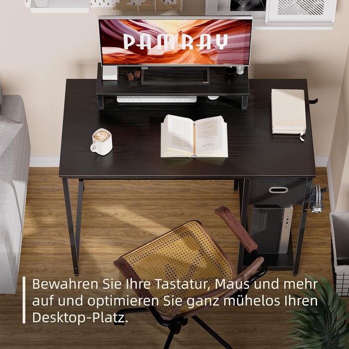 Комп&39ютерний стіл 98 x 50 см з підставкою для монітора, невеликі письмові столи з шухлядою для зберігання речей для спальні, письмовий та робочий стіл, чорний, 98 x 50 см