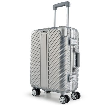 Ручна валіза 55x40x20 см з алюмінієвим каркасом Дорожня валіза на колесах - Надзвичайно стійка валіза на візках з кріпленням для ноутбука ВОДОНОТРИВНА з кутовими захисними накладками (Срібна, ручна поклажа 20 дюймів) Срібна ручна поклажа 20 дюймів