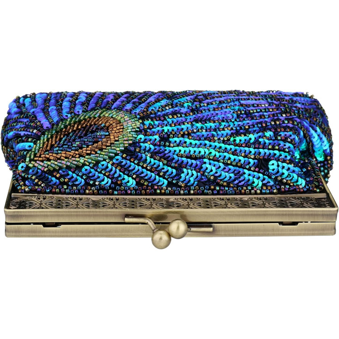 Клатч жіночий Kwolf Павичче сяйво, вінтажний стиль, з паєтками та перлами, блакитно-павичий, універсальний розмір. Ідеально для весілля, вечірки, коктейлю.