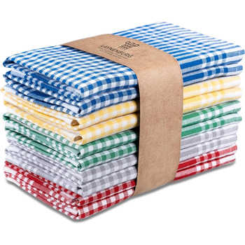 Набір з 10 чайних рушників у клітинку преміум-класу - 100 бавовна - 45x65 см та вішалка - Oeko TEX Standard 100 - Кухонні рушники