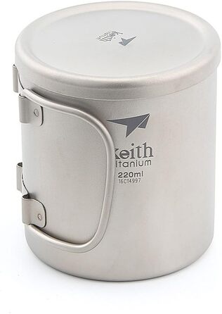 Мл-600 мл Двостінна титанова ізольована кружка з титановою кришкою, чашка для води, складна ручка, посуд для кемпінгу на свіжому повітрі, подорожей, столові прибори Ti3351-220 мл, 220