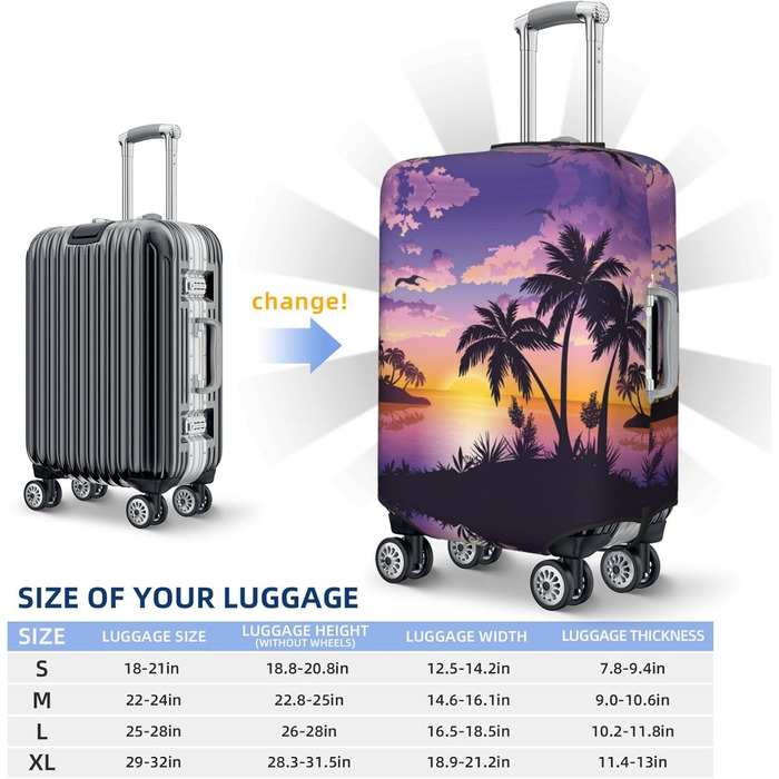Чохол для валізи Літня пальма, міцний захист для багажу розміром 45.7-81.3 см, малий, чорний