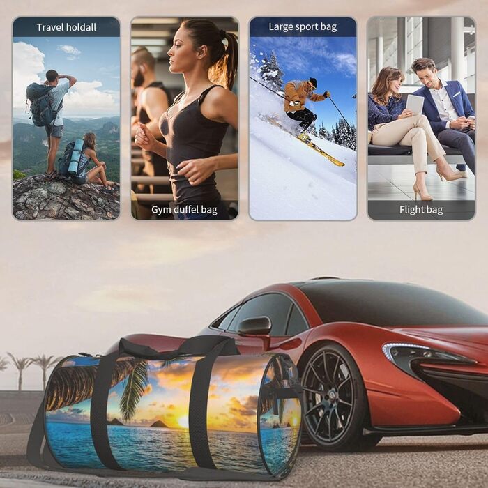 Спортивна сумка для подорожей, пляжна сумка з принтом Захід сонця, сумка на нічліг, чорна, універсальний розмір