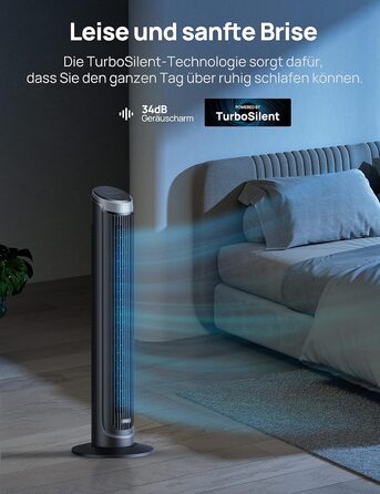 Тихий баштовий вентилятор Dreo 28 дБ, пульт дистанційного керування охолодження 5-швидкісний 4 режими 12-годинний таймер, коливаль