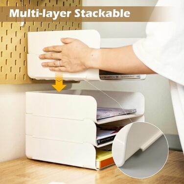 Чотирирівневий лоток для документів формату А4, багатофункціональний лоток для листів та документів з ПЕТ-пластику, штабелюваний офісний органайзер, білий - B