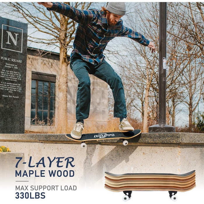 Скейтборд DISUPPO 79 x 21 см для дорослих, дівчат, хлопців, підлітків, початківців, 7 шарів A-Level Maple Double Kick Concave Stan
