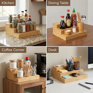 Бамбукова підставка для спецій для шафи, дерев&39яна підставка для спецій для кухні, комори, для зберігання речей, органайзер, 3 яруси, стільниця (2 шт.)