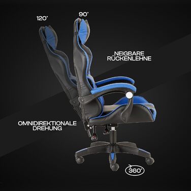 Ігрове крісло Baroni Home, ергономічне офісне крісло, м&39яке ігрове крісло зі зручною регульованою спинкою, ігрове крісло з підголівником та поперековою опорою, синє