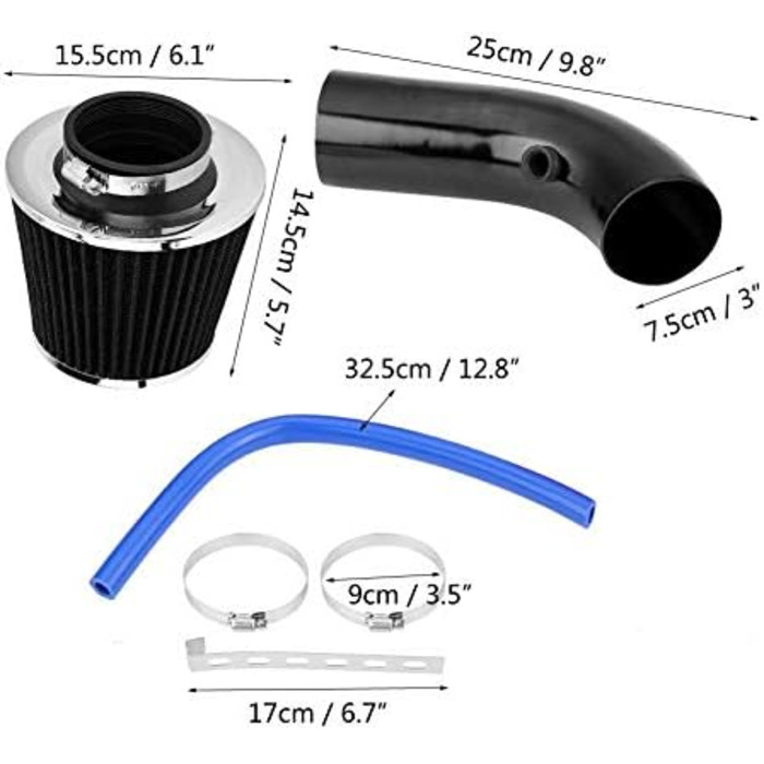 Автомобільний спортивний повітряний фільтр, 76 мм 3-дюймовий універсальний комплект повітрозабірних фільтрів для повітряного охолодження, універсальна система впуску повітря з вуглецевого волокна зі шлангом (вугільний візерунок)