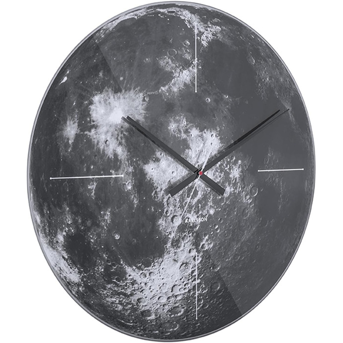 Настінний годинник Karlsson KA5475 Moon, скло, сірий, 60 x 60 см, чорно-білий