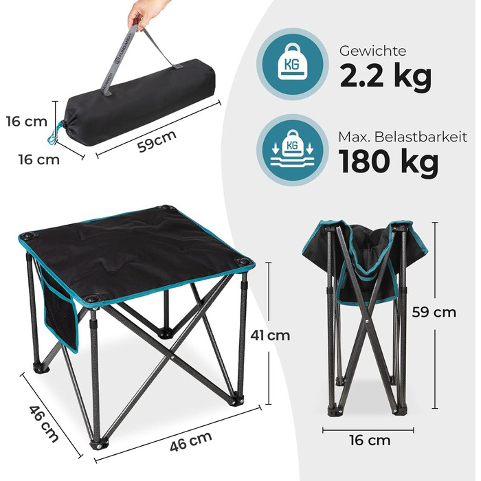 Складаний кемпінговий стілець FUNDANGO, вантажопідйомність 180 кг, складний стілець 46 см, садовий стілець з сумкою для перенесення, складний пуф для ніг, вуличний стілець для кемпінгу, походів, риболовлі, рибальський стілець, чорний - комплект з 2 шт.