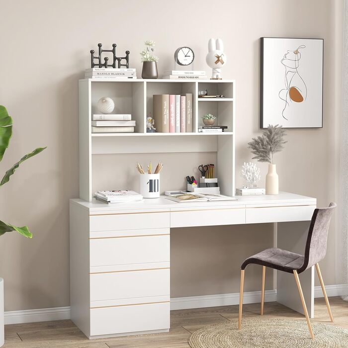 Настільна полиця, Настільна полиця з 4 відкритими полицями, Книжкова полиця, Настільний органайзер для навчання та офісу, 94 x 25 x 73 см (Білий)