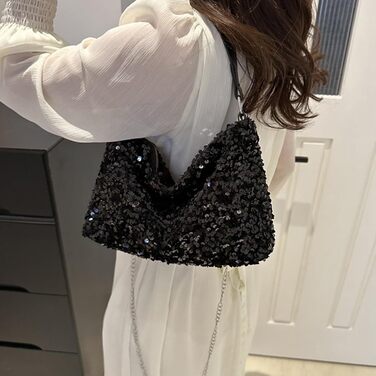 Вечірня сумочка-клатч, чорна, з паєтками, на ланцюжку для вечірок, весіль та випускних