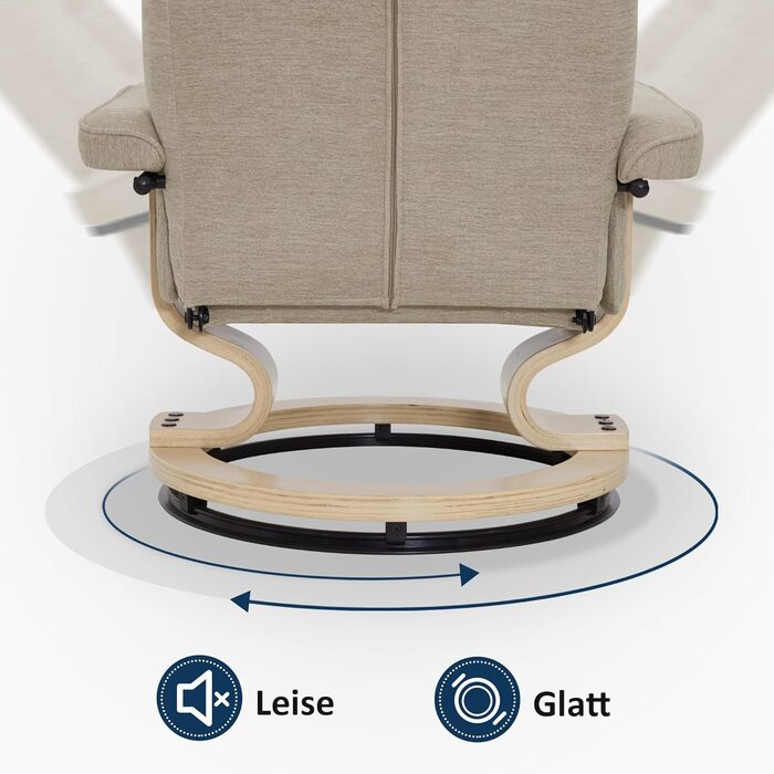 Крісло M MCombo Relax з підніжкою, крісло для телевізора з поворотом на 360 та функцією відкидання, крісло для телевізора вантажопідйомністю до 120 кг, сучасне крісло для вітальні, 9019 (тканина, бежевий) Бежева тканина