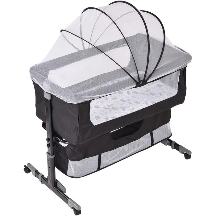 Дитяча колиска LANTUS, люлька, дорожнє ліжечко, складне дитяче ліжечко, бічне ліжко, колиска-гойдалка з функцією гойдання, включаючи москітну сітку, матрац та сумку (92 * 58 * 70-90 см (чорна))