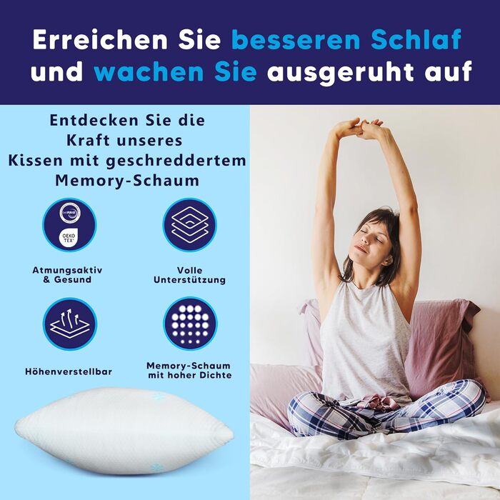 Подушка з піни з ефектом пам&39яті - регульована по висоті подушка з подрібненою піною з ефектом пам&39яті, подушка для шиї, подушка для сну на боці, подушка для підтримки шиї, 60x40x20 см