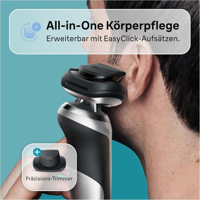 Електробритва Braun Series 7 Flex 360 з тримером EasyClick Precision, чоловіча бритва з насадкою, для вологого та сухого гоління, зроблена в Німеччині, 71-S4200cs, сріблястий колір