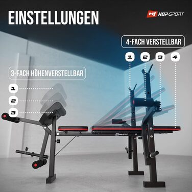 Складана силова лава Hop-Sport, регульована фітнес-лава з розгиначем ніг, лава типу метелик, накладка на згинання рук та стійка для штанги, силове обладнання для домашнього використання, максимальне навантаження 240 кг