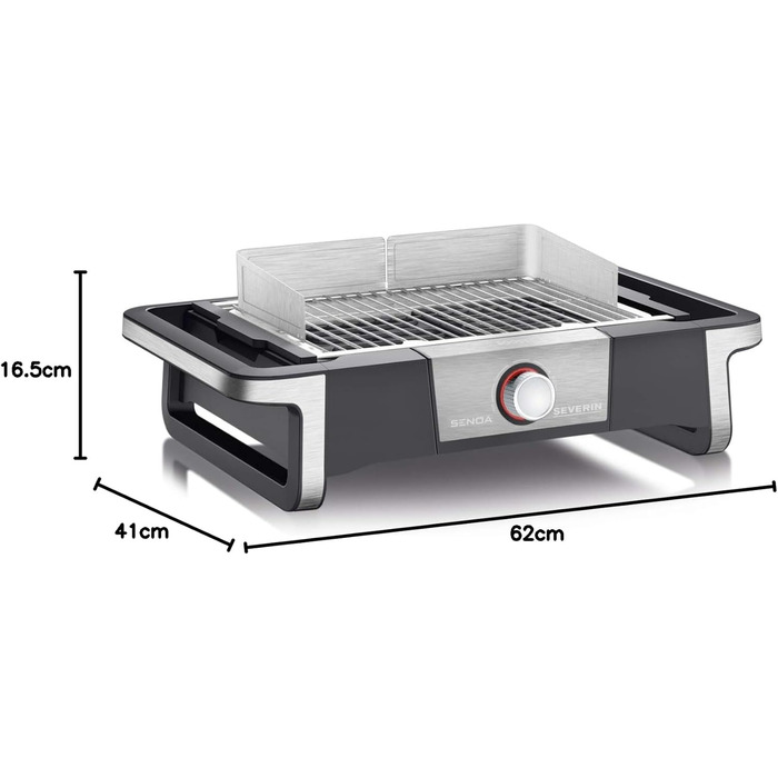 Електричний гриль для внутрішнього та зовнішнього використання, настільний гриль зі швидким запуском гриля до 500 C, балконний гриль з поверхнею SafeTouch, нержавіюча сталь/чорний, настільний гриль PG 8113 з поворотним керуванням Одинарний