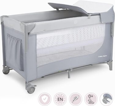 Дитяче ліжечко Moby-System Closely 3-в-1 - дитяче дорожнє ліжечко з пеленальною підкладкою, матрацом, сумкою для перенесення - регульована по висоті приліжкова ліжечка, манеж (6 предметів)
