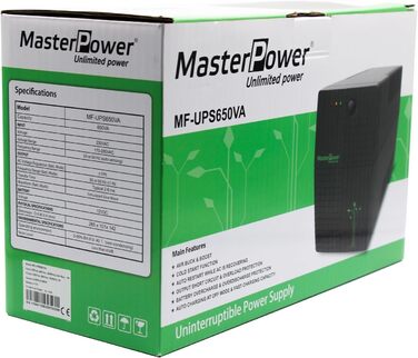 Джерело безперебійного живлення Master Power UPS, 650 ВА, постійна вихідна напруга 360 Вт, 2 розетки Schuko