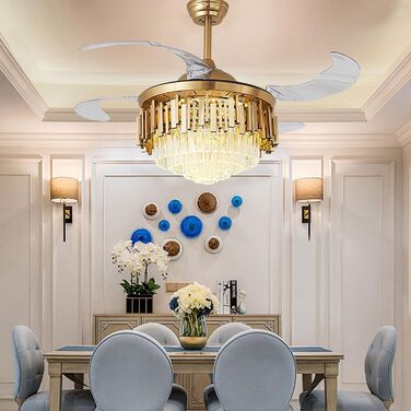 Тиха лампа вентилятора Сучасний кришталевий стельовий вентилятор круглий невидимий висувний вентилятор люстра світлодіодний з регу