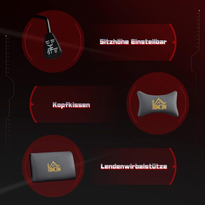 Ігрове крісло HOMCOM, ергономічне ігрове крісло зі штучної замші з поперековою опорою, підставкою для ніг, підголівником, ігрове крісло з 3D-підлокітниками, офісне крісло з регульованою висотою, темно-сіре