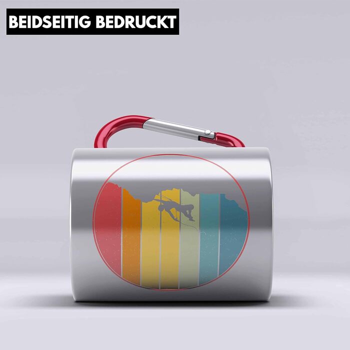 Тренд - Подарунок для скелелазіння, альпінізму, кухоль з нержавіючої сталі, карабін, ідея подарунка для скелелазіння, гори (червоний)