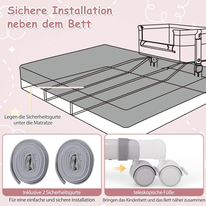 Дитяче ліжечко FANTASK 3-в-1 з матрацом, мобільне дитяче ліжечко з 6 регулюваннями висоти, портативне дорожнє ліжечко з кошиком для зберігання та сумкою для перенесення для дітей до 6 місяців (рожеве)