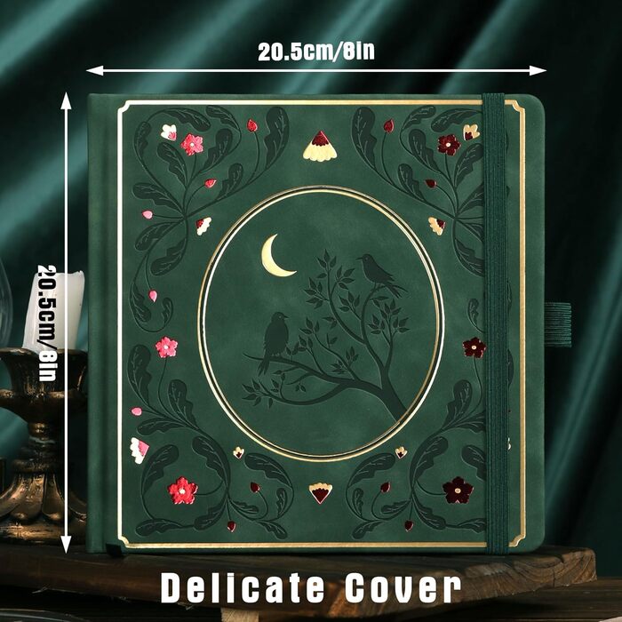 Блокнот TIEFOSSI Bullet Dotted, блокнот із точковою сіткою для жінок та чоловіків, тверда обкладинка зі штучної шкіри, щільний папір 160 г/м, 160 пронумерованих сторінок із золотими краями, 20,4 x 20,4 см, середньо-зелений