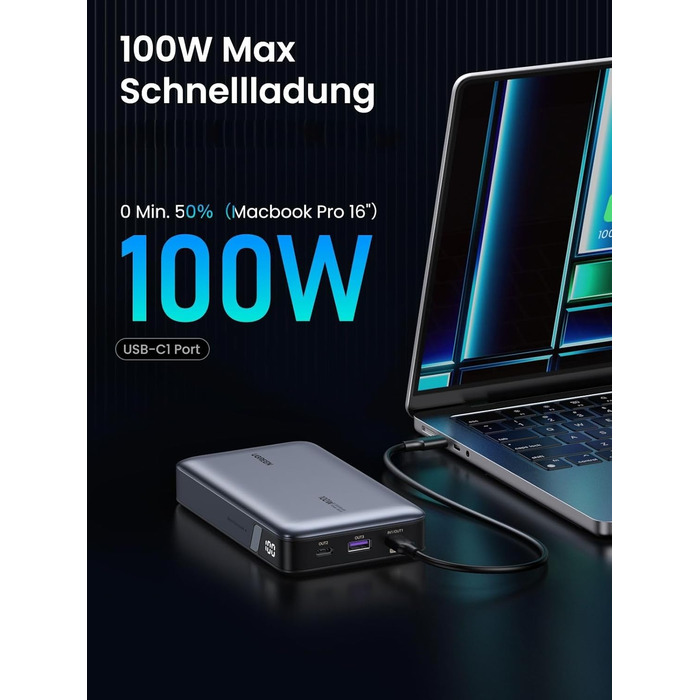 Зовнішній акумулятор 100W 20000mAh з 3 портами USB C та цифровим дисплеєм