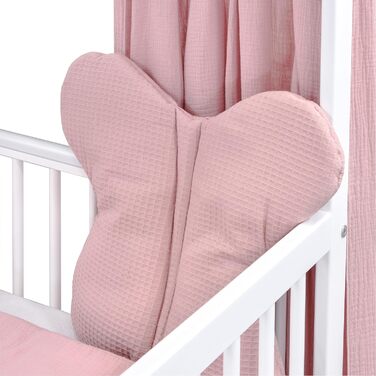 Комплект дитячого ліжечка Generic Baby Deluxe, ліжко-будиночок 60x120 см, білий захист від падіння, матрац для ліжечка, комплект постільної білизни (мусліновий балдахін, рожевий мусліновий вафельний піке)