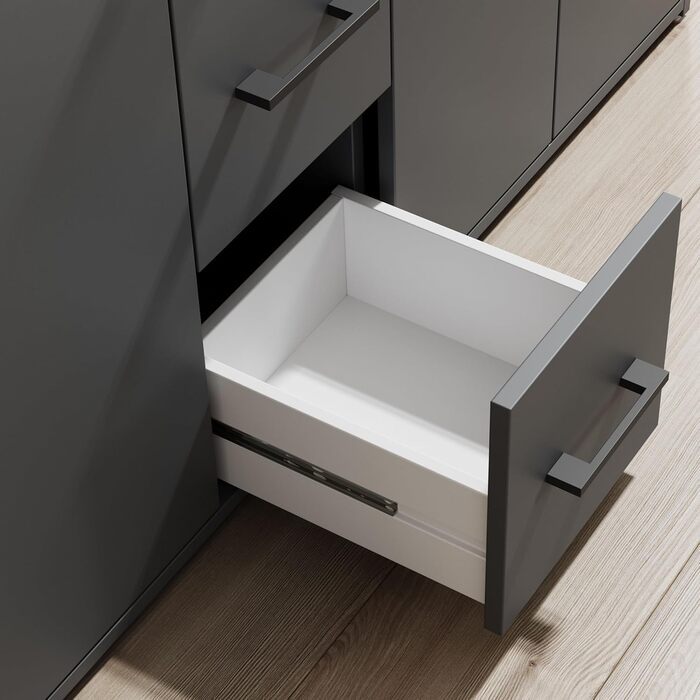 Висока комод Drift з полицею антрацитового кольору - Сучасна шафа для вітальні з шухлядами та великою кількістю місця для зберігання речей - 139 x 90 x 34 см (Ш/В/Г)