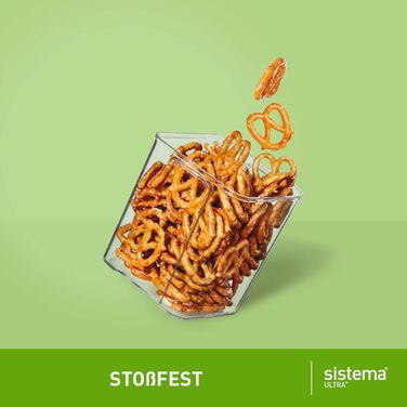 Ультрагерметичні квадратні контейнери для зберігання продуктів Sistema Контейнери для зберігання різних розмірів Штабелюються Застібки-кліпси Без BPA Прозорі з чорними акцентами Упаковка з 5 шт.