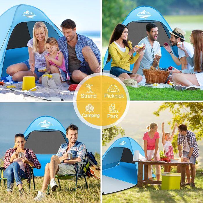 Розкладний пляжний намет для 2-3 осіб, автоматичний пляжний кемпінговий намет, захист UV50, портативний надлегкий пляжний намет для сімей, пляжний кемпінг, садовий з сумкою для перенесення, небесно-блакитний
