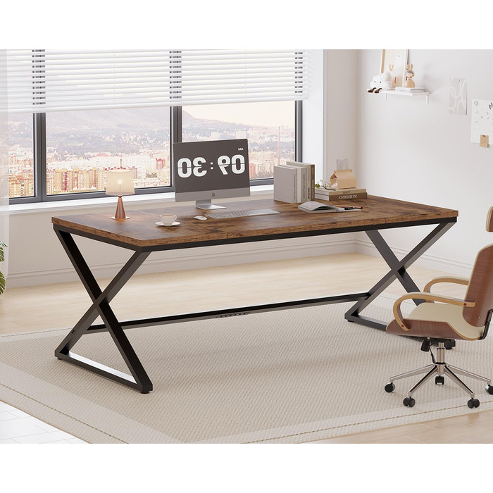 Письмовий стіл 180 см Сучасний великий комп&39ютерний стіл для домашнього офісу Дерев&39яний робочий стіл Комп&39ютерний стіл для письма в спальні Простий ігровий стіл для ПК Вінтажний коричнево-чорний 180 см Кантрі Коричневий