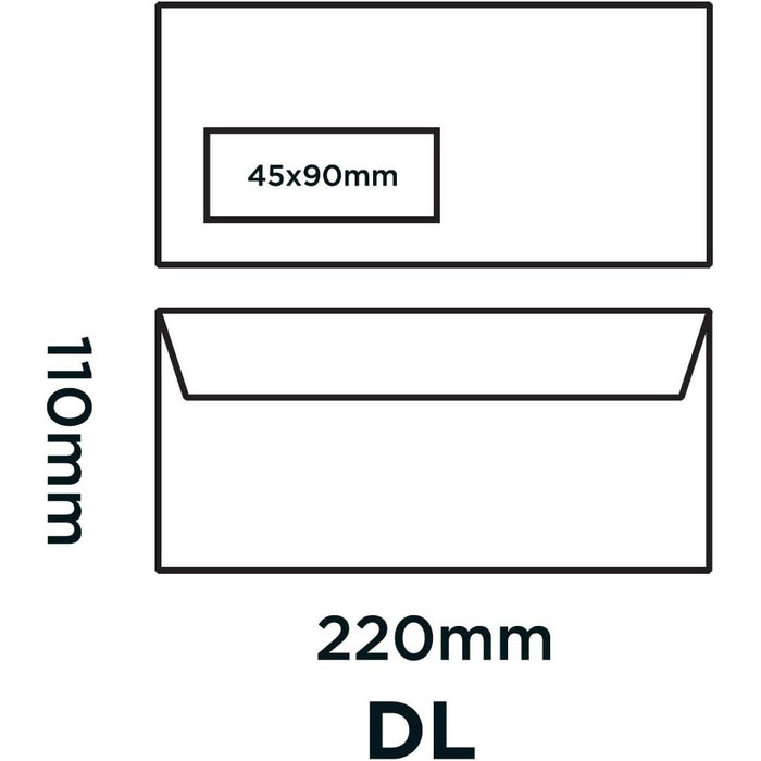 Мм 75 г/м Самоклеючі конверти ліве вікно (22774) - Коробка 500 DL - 220 мм Одинарна, 110 шт., 220
