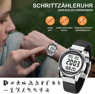 Крокомір для жінок, фітнес-трекер для ходьби, водонепроникний спортивний годинник, лічильник калорій, наручний годинник з великим цифровим дисплеєм, для пенсіонерів, жінок та людей похилого віку, чорний