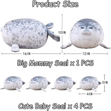 Плюшева подушка-тюлень SQEQE з чотирма дитинчатами