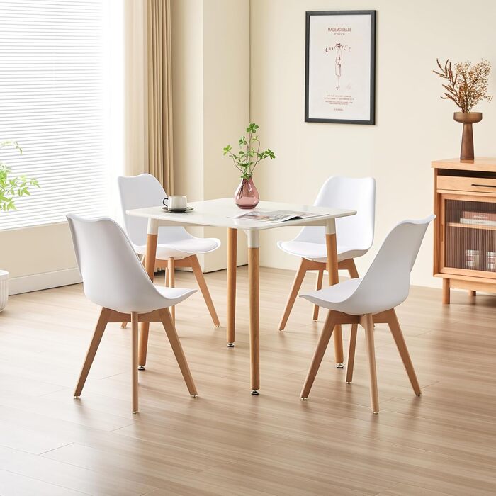 Обідні стільці, ніжки з масиву дерева товщиною 28 мм, м&39який стілець, обідній стілець Oslo, комплект з 4 шт. , білий, 521249 4 Білий