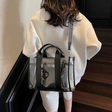 Прозора сумка-шопер з внутрішньою кишенею на блискавці, містка жіноча сумка з ручками та знімним ременем, ідеальна для спортивних заходів та концертів