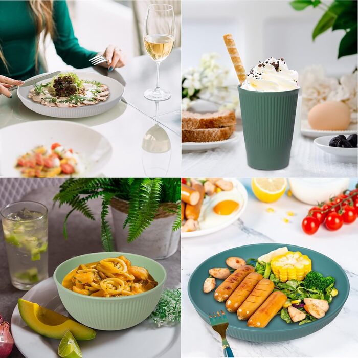 Набір столових приборів для кемпінгу з 45 предметів на 4 особи, набір пластикового посуду, набір тарілок та мисок для кемпінгу з сумкою для перенесення, небиткий посуд для пікніка, набори тарілок, набори посуду та столових приборів з 45 предметів