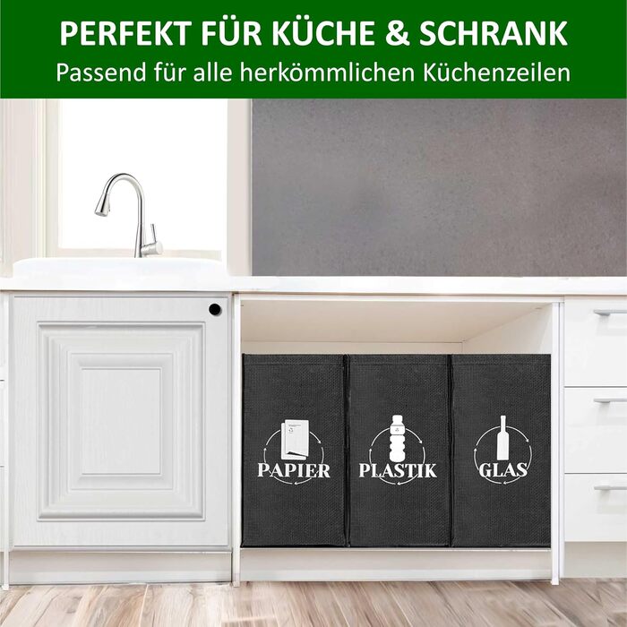 Система розділення відходів 3-сторонній пластик, скло, папір Стабільна підставка 4 x стабілізатори Ідеально підходить для розділен