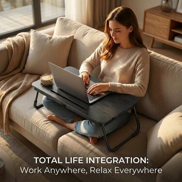 Складаний ноутбук-стіл BUYIFY, портативний стіл для ноутбука на коліна, приліжкова поличка, піднос з підставкою для чашки, чорний